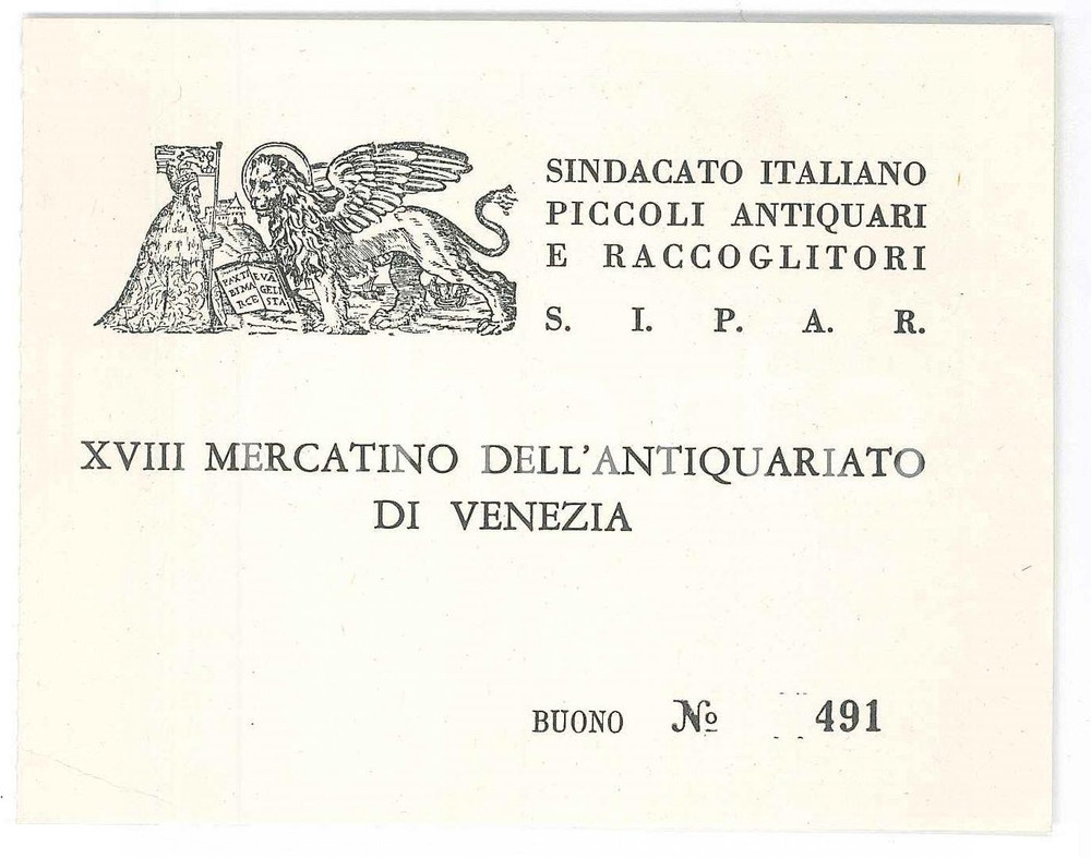 Oggetto da collezione cartaceo 1955 ca VENEZIA XVIII Mercatino antiquariato SIPAR Piccoli antiquari  Buono 1