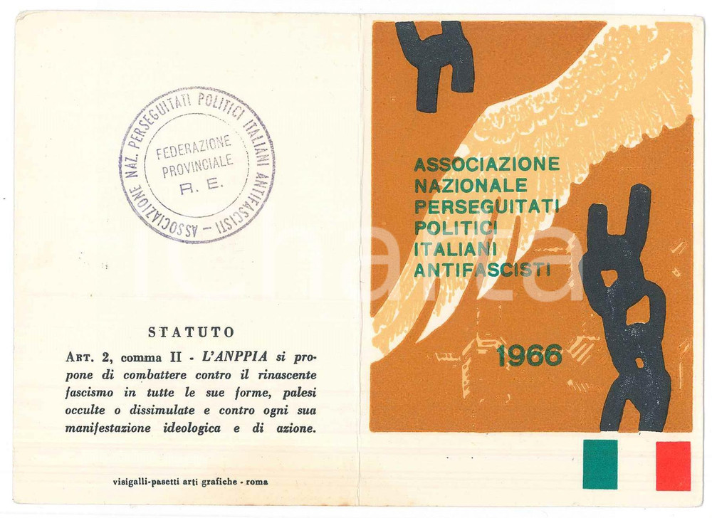 1966 ANPPIA Sez. CADELBOSCO SOPRA Tessera Perseguitati Politici Antifascisti
