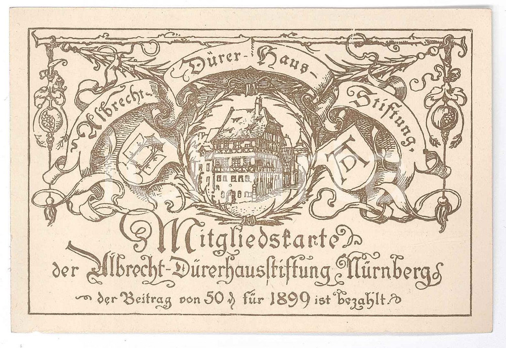 Oggetto da collezione cartaceo 1899 NURNBERG AlbrechtDurerhausstifftung  Mitgliedskarte 1