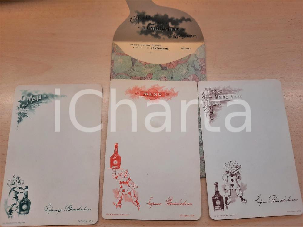 Oggetto da collezione cartaceo 1900 ca FECAMP FRANCE Liqueur BENEDICTINE  Lot 3 vintage menus 1
