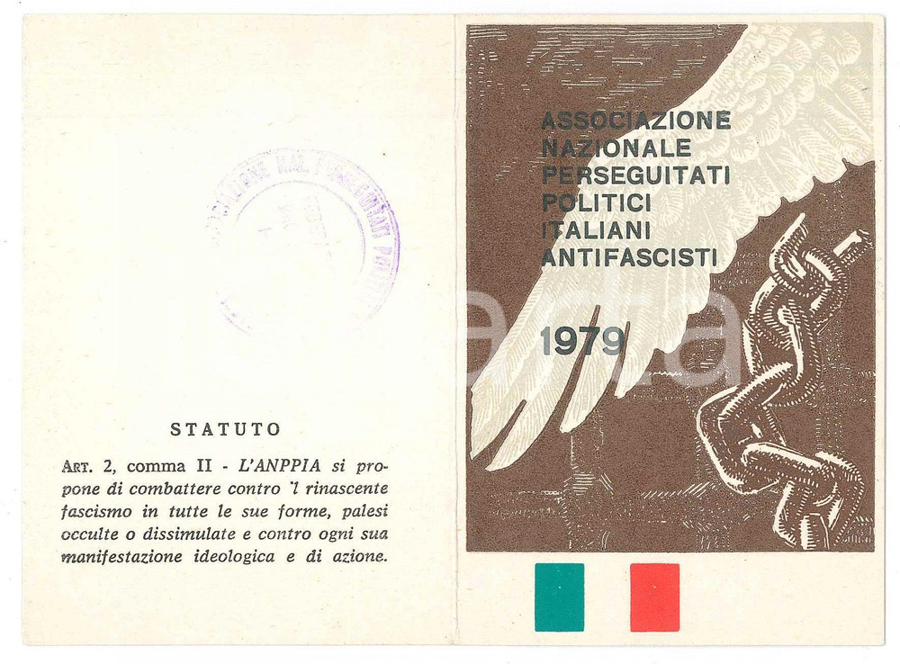 Oggetto da collezione cartaceo 1979 ANPPIA Ass. Nazionale Perseguitati Politici Italiani Antifascisti  Tessera 1