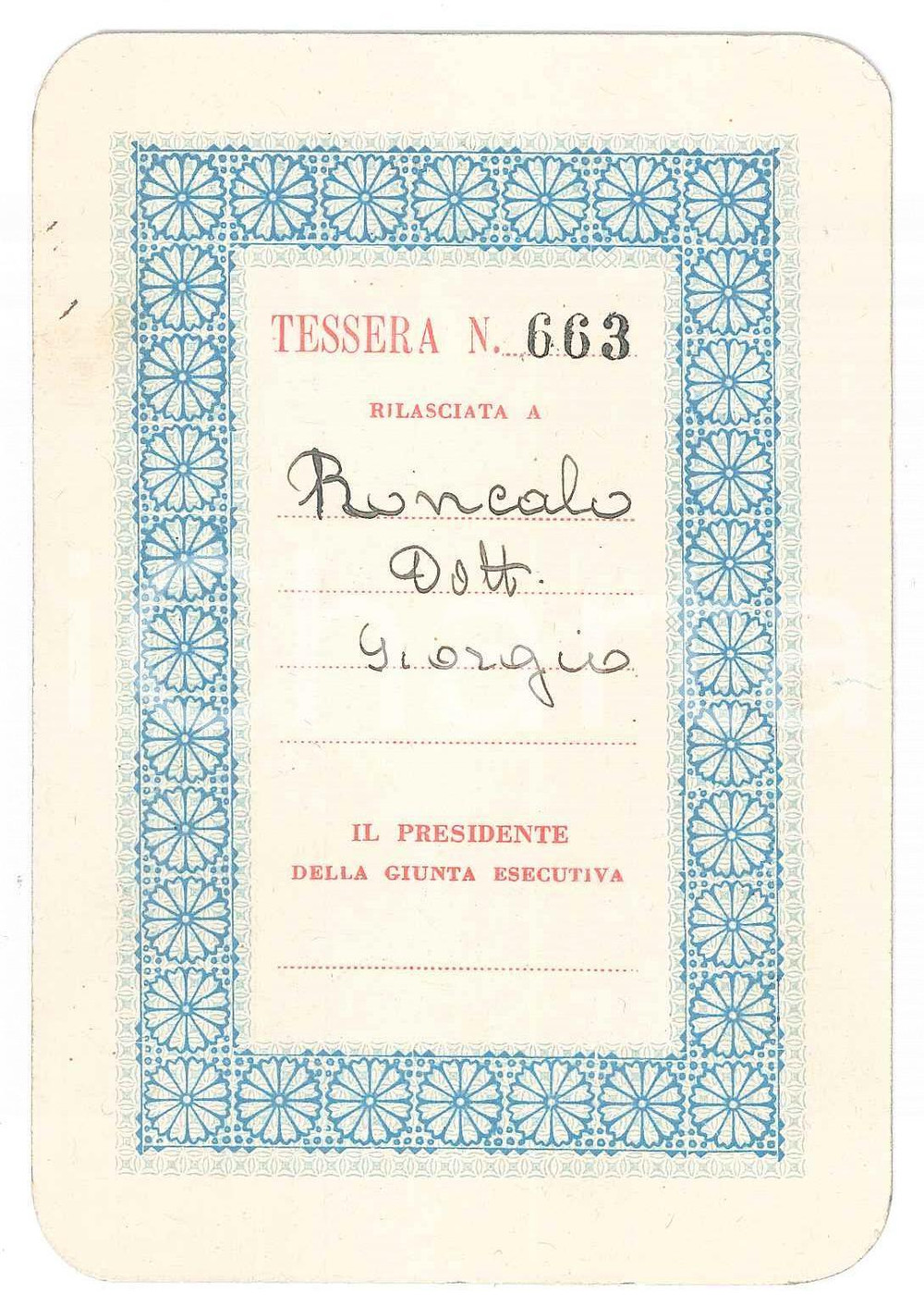 1934 NAPOLI Società per progresso nelle scienze - Tessera XXIII riunione 8x12 cm