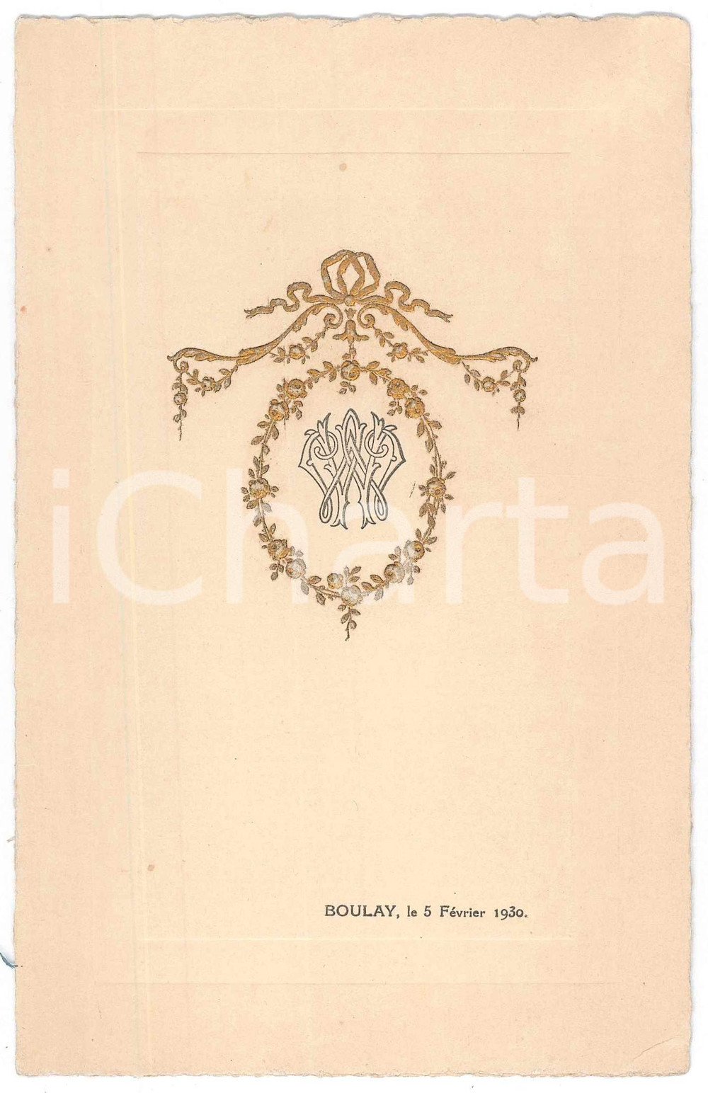 Oggetto da collezione cartaceo 1930 BOULAYMOSELLE FRANCE Embossed vintage menu 1