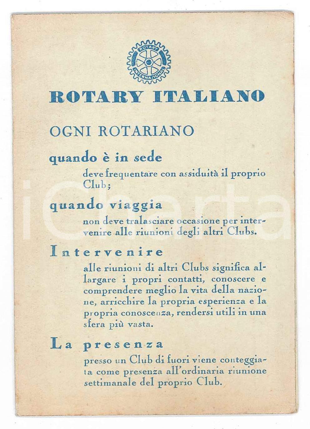 Oggetto da collezione cartaceo 1936 ROTARY CLUB ITALIA Calendario tascabile giorni e luoghi di riunione 1