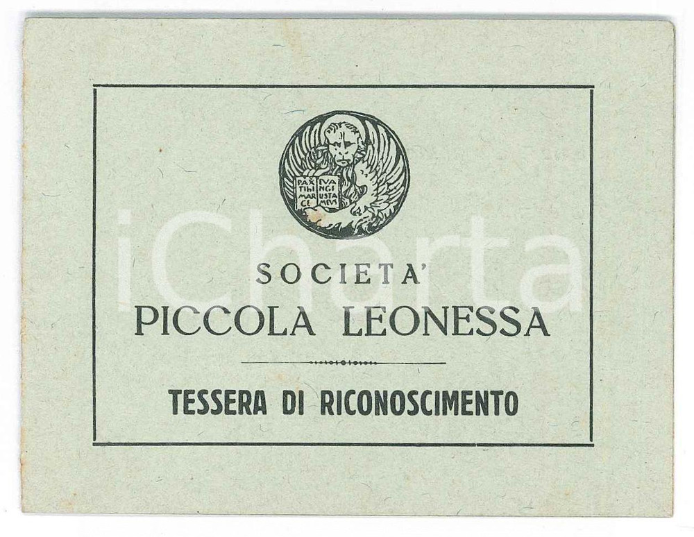 Oggetto da collezione cartaceo 1950 ca VENEZIA  SocietÃ  PICCOLA LEONESSA  Tessera di riconoscimento 1