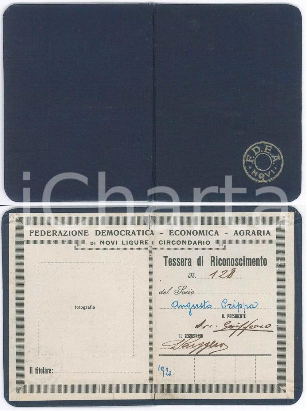 1920 NOVI LIGURE - FDEA Federazione Democratica Economica Agraria - Tessera