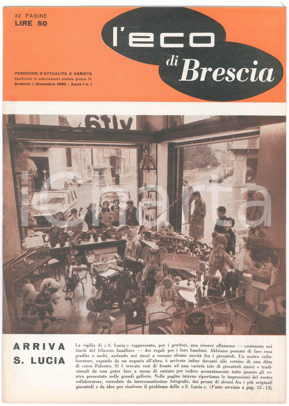 Giornale, rivista storica 1960 L ECO DI BRESCIA  Giocattoli al negozio Vita  Villa CHINI Anno 1 nÂ° 1 1
