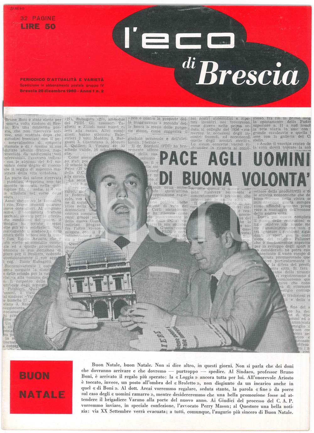 Giornale, rivista storica 1960 L ECO DI BRESCIA  Bruno BONI ancora sindaco  Iside MINELLI Anno 1 nÂ° 2 1