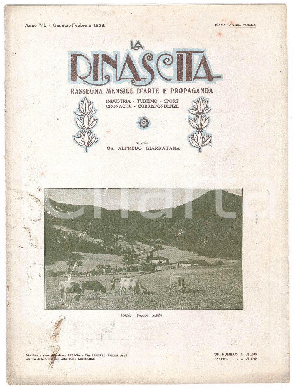 Giornale, rivista storica 1928 BRESCIA  LA RINASCITA  Concorso per piano regolatore Brescia DANNEGGIATA 1