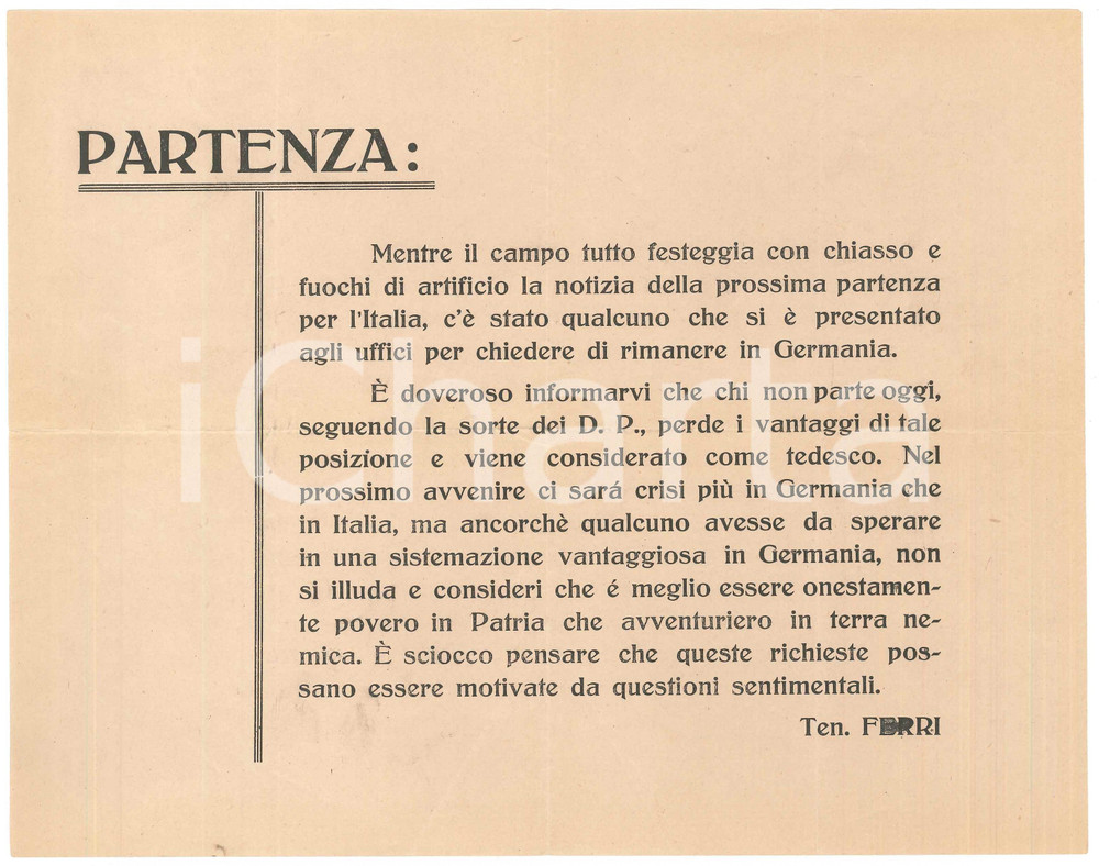 Documento originale, autentico 1945 ca WW2 Rimpatrio militari italiani  meglio poveri in Patria  Manifesto 1