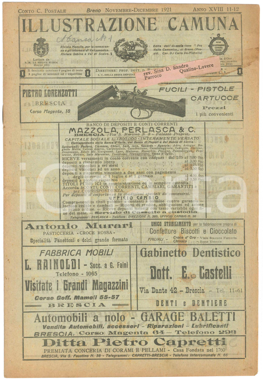 Giornale, rivista storica 1921 BRENO ILLUSTRAZIONE CAMUNA La scultura in legno nelle valli bresciane 1