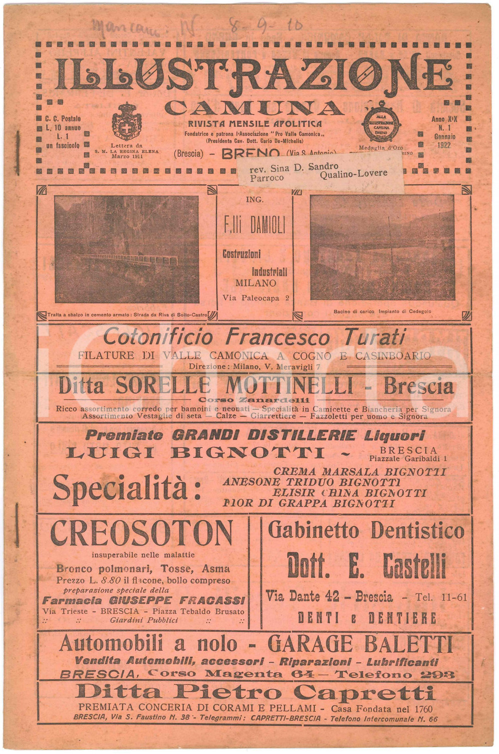 Giornale, rivista storica 1922 BRENO ILLUSTRAZIONE CAMUNA Vittorie degli sciatori di Ponte di Legno 1