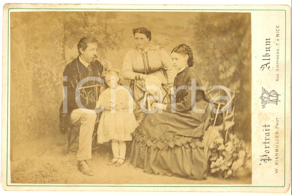 Fotografia d epoca originale 1870 ca NICE FRANCE Portrait de famille  Photo Wilhelm BIENMULLER 1