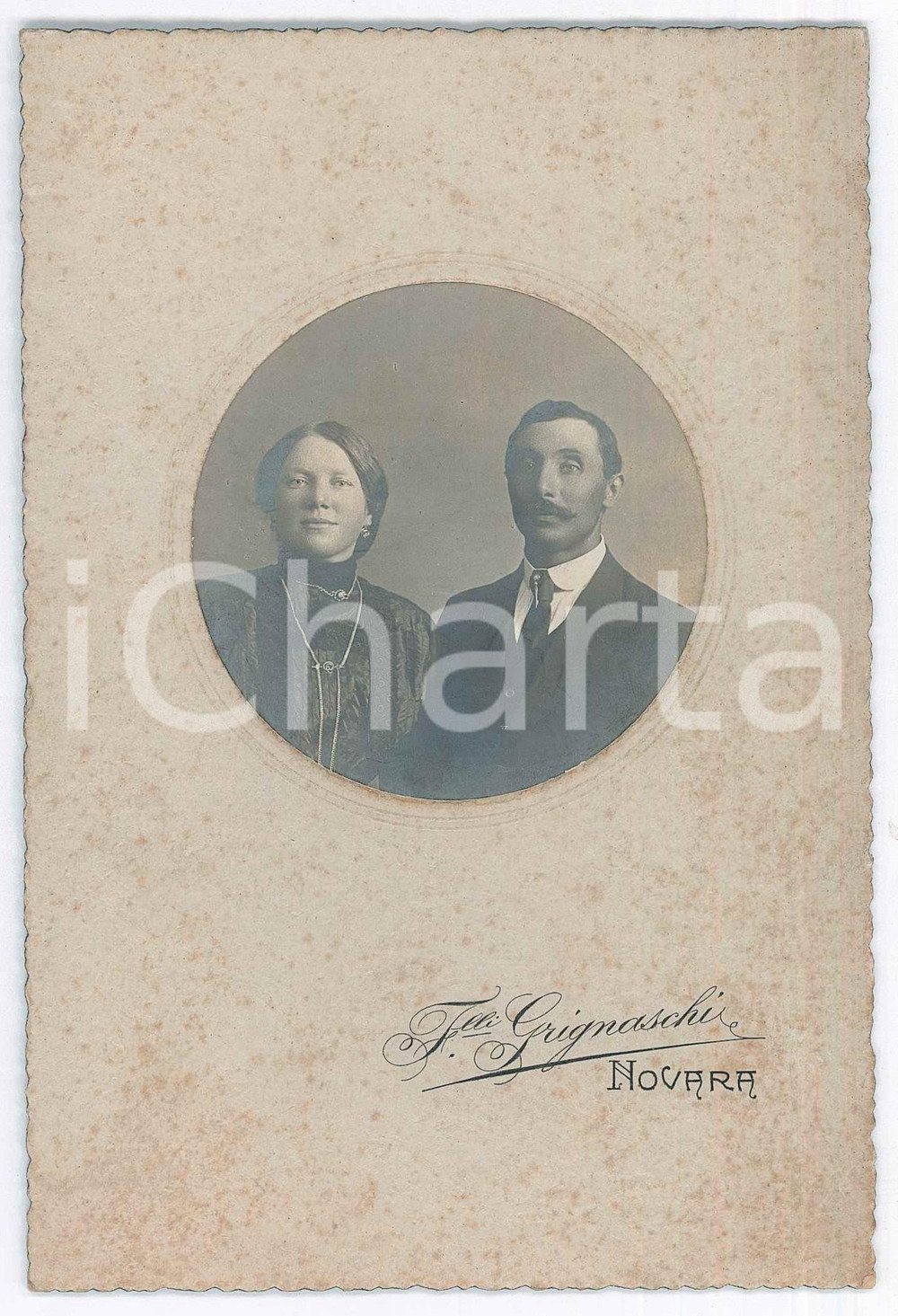 Fotografia d epoca originale 1910 ca NOVARA Coppia di coniugi  Ritratto  Foto F.lli GRIGNASCHI 11x17 1