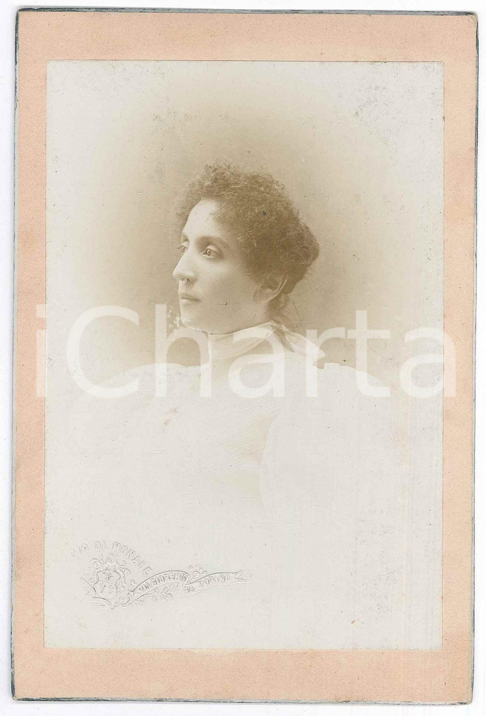 1880 ca TORINO Giovane donna in bianco - Ritratto - Foto Pio DI MONALE 11x16