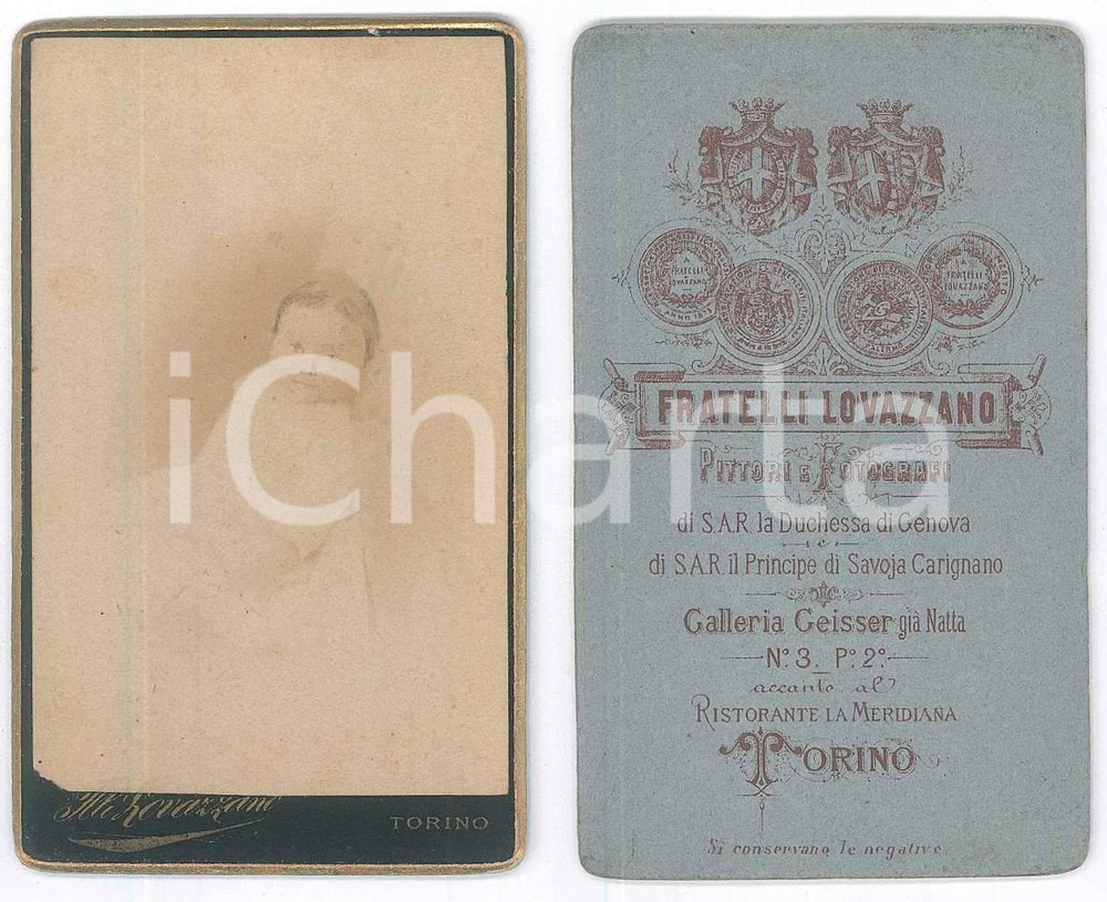 Fotografia d epoca originale 1880 ca TORINO Bambino di pochi mesi  Ritratto Foto Fratelli LOVAZZANO  CDV 1