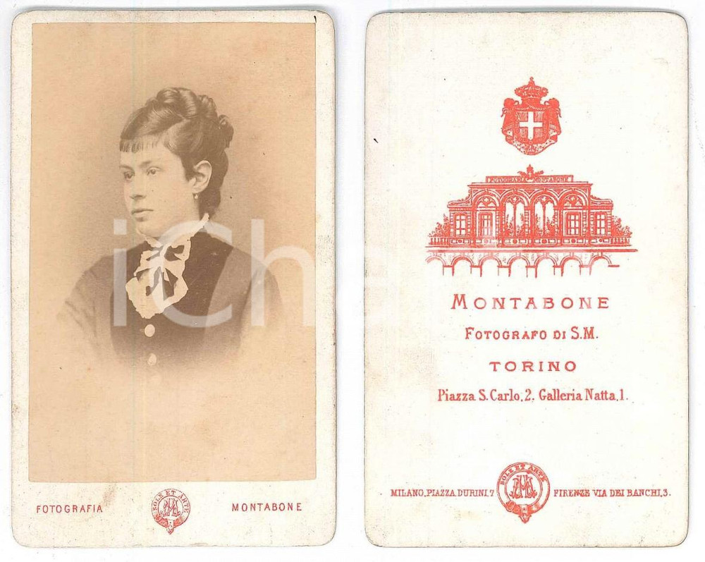 Fotografia d epoca originale 1870 ca TORINO Giovane donna  Ritratto  Foto MONTABONE CDV 1