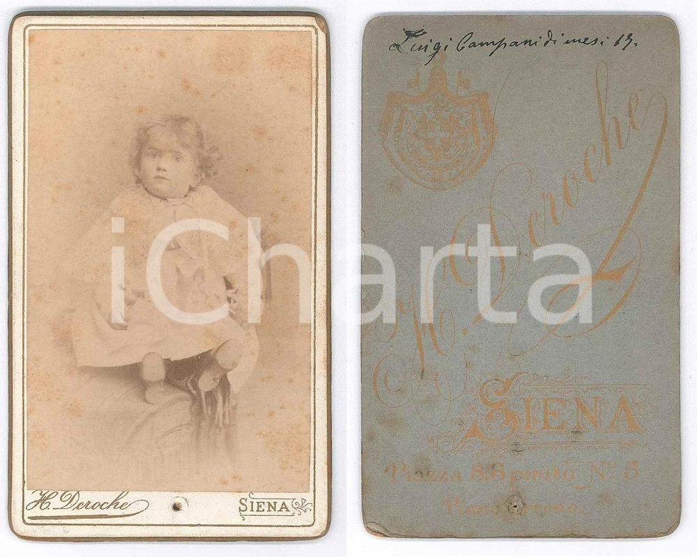 Fotografia d epoca originale 1880 ca SIENA  Luigi CAMPANI bambino  Ritratto  Foto Hippolyte DEROCHE CDV 1