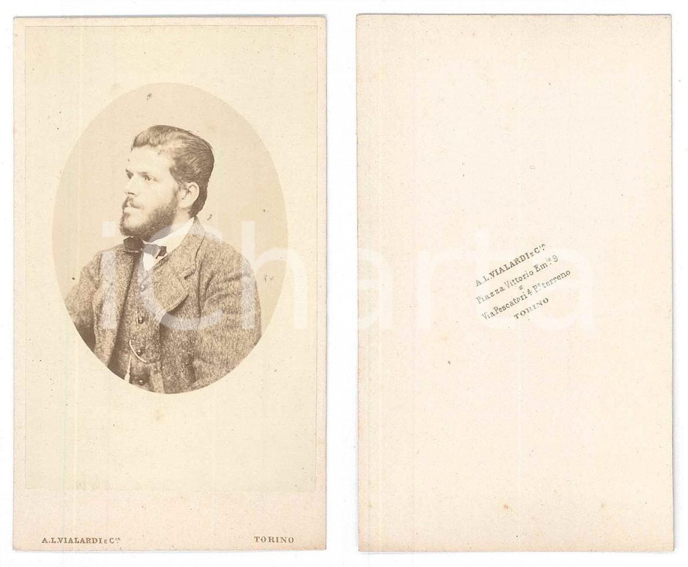 Fotografia d epoca originale 1870 ca TORINO Ritratto di giovane uomo  Busto  Foto VIALARDI CDV 1