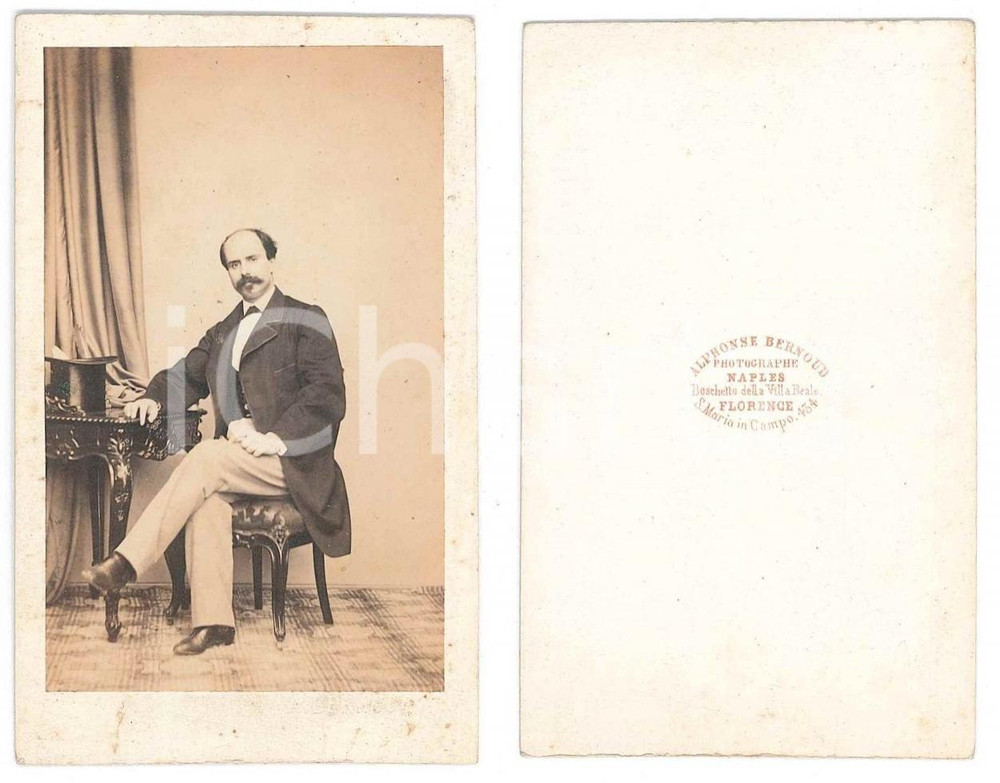 Fotografia d epoca originale 1870 ca NAPOLI Ritratto di gentiluomo seduto  Foto Alphonse BERNOUD CDV 1