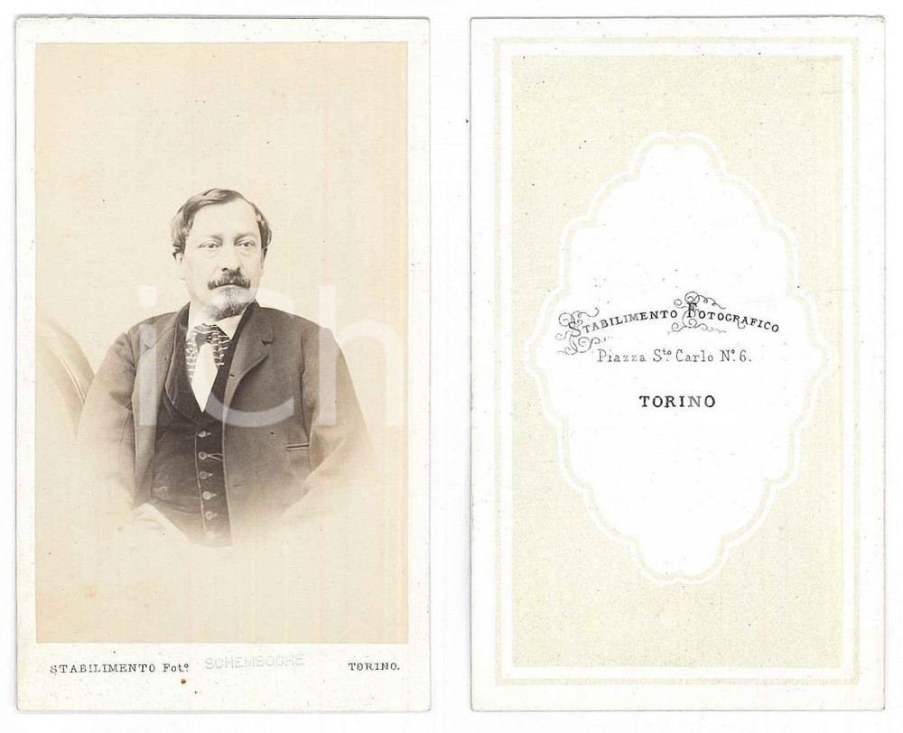 Fotografia d epoca originale 1870 ca TORINO Ritratto maschile  Busto Foto SCHEMBOCHE CDV 1