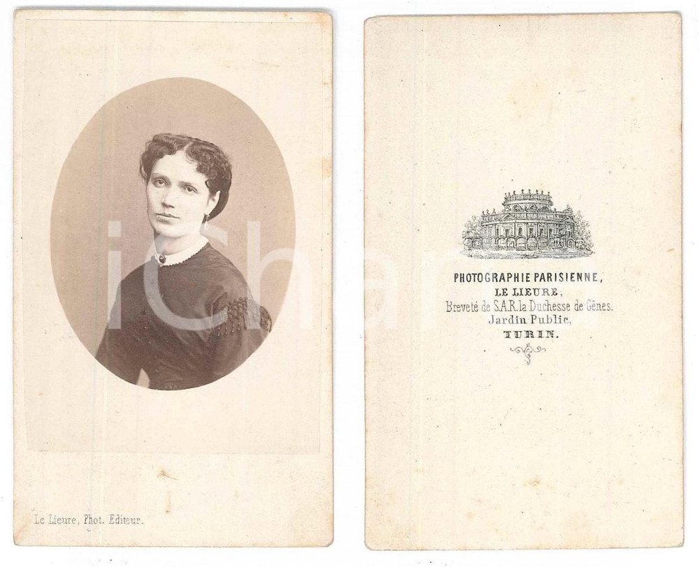 Fotografia d epoca originale 1870 ca TORINO Ritratto di donna Busto Foto LE LIEURE CDV 1
