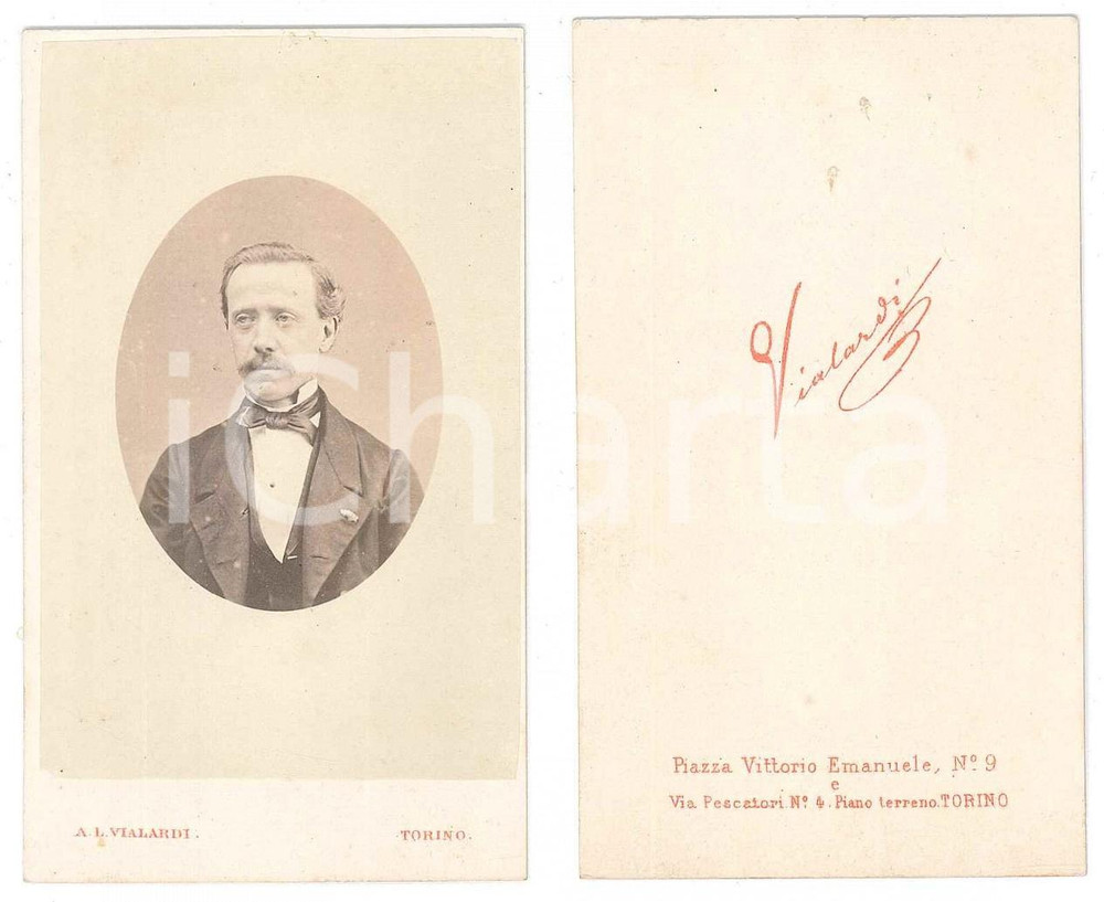 Fotografia d epoca originale 1870 ca TORINO Ritratto maschile  Busto  Fotografia VIALARDI CDV 1