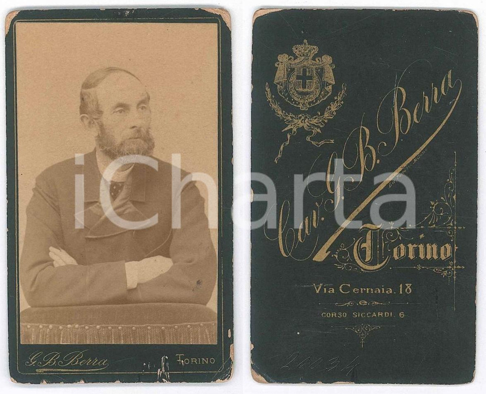 Fotografia d epoca originale 1880 ca TORINO Ritratto maschile  Foto G. B. BERRA CDV 1