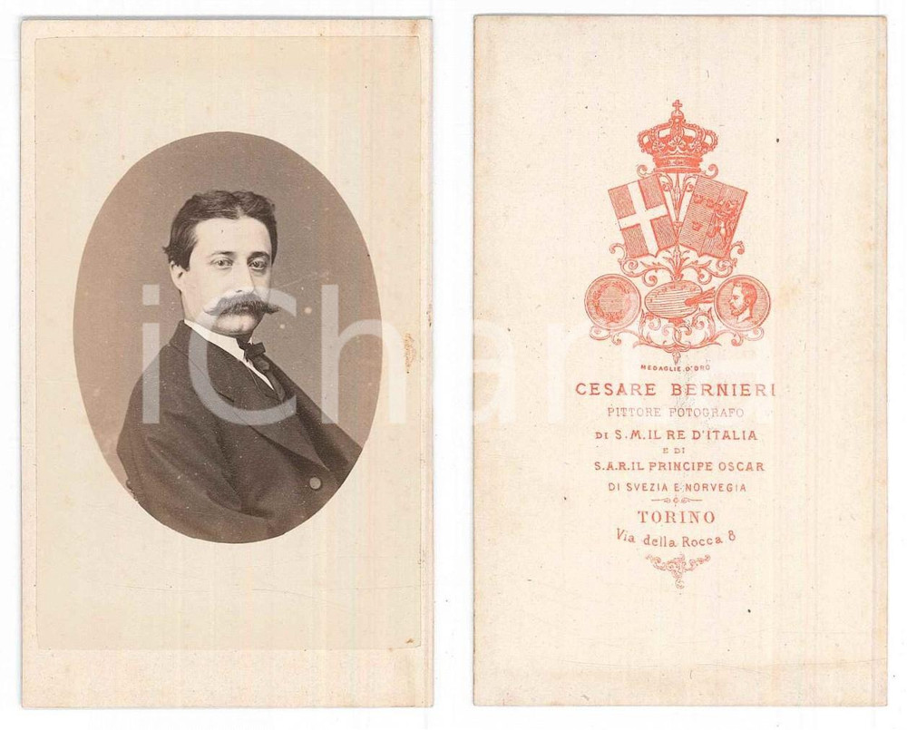 Fotografia d epoca originale 1870 ca TORINO Ritratto maschile  Busto  Foto Cesare BERNIERI CDV 1