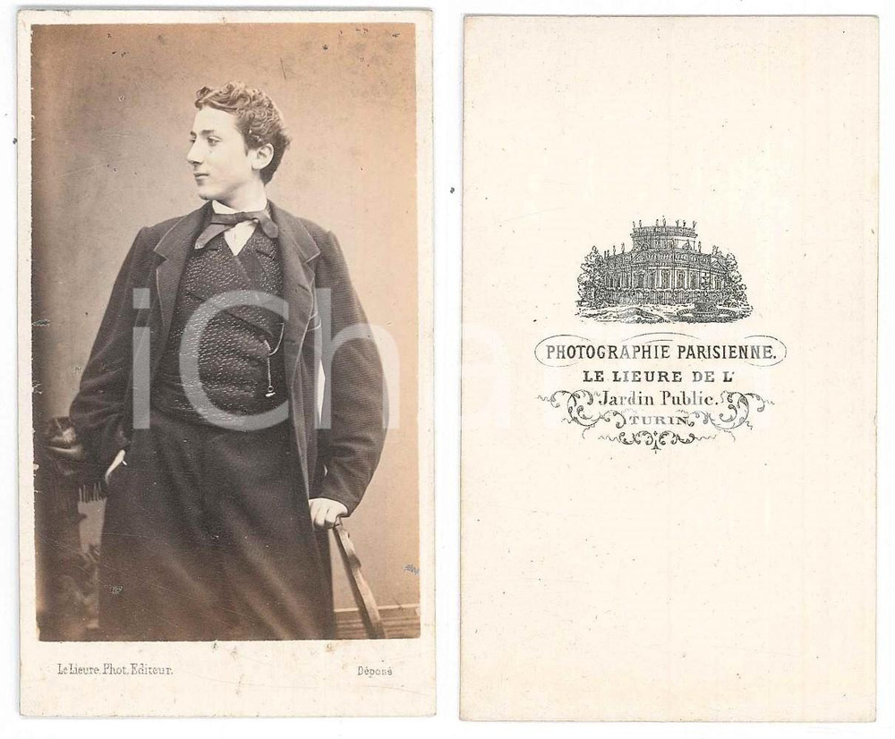 Fotografia d epoca originale 1870 ca TORINO Ritratto di giovane uomo Foto LE LIEURE CDV 1