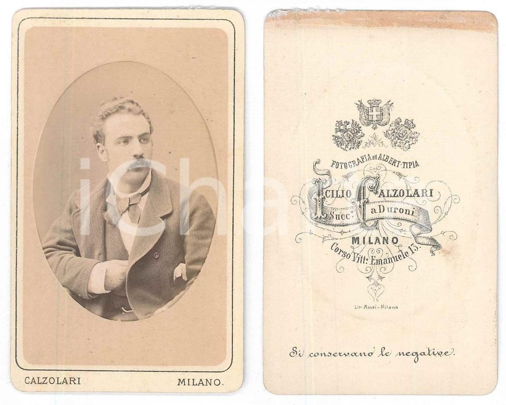 Fotografia d epoca originale 1880 ca MILANO Ritratto di giovane uomo  Busto  Foto CALZOLARI CDV 1