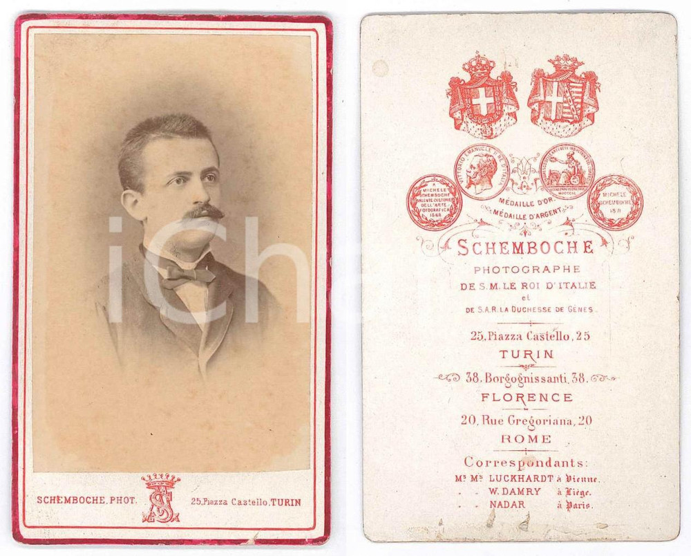 Fotografia d epoca originale 1875 ca TORINO Ritratto maschile  Busto Foto SCHEMBOCHE CDV 1