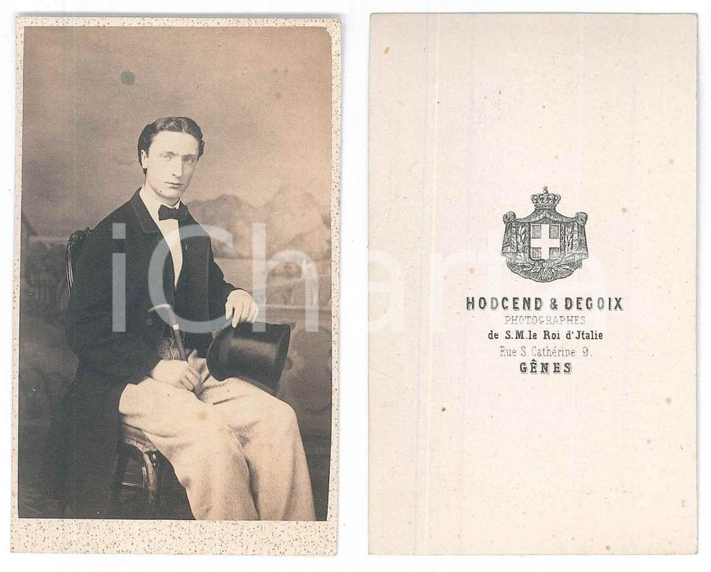 Fotografia d epoca originale 1870 ca GENOVA Ritratto di giovane uomo Foto HODCEND & DEGOIX CDV 1