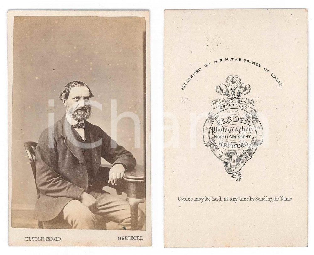 Fotografia d epoca originale 1870 ca HERTFORD UK Portrait of a sitting man  Photo ELSDEN CDV 1