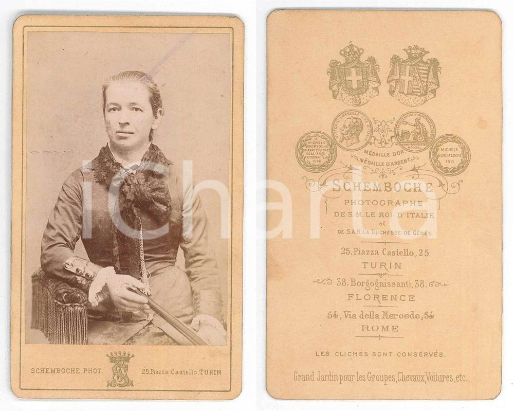 Fotografia d epoca originale 1875 ca TORINO Nobildonna con foulard  Ritratto Foto SCHEMBOCHE CDV 1
