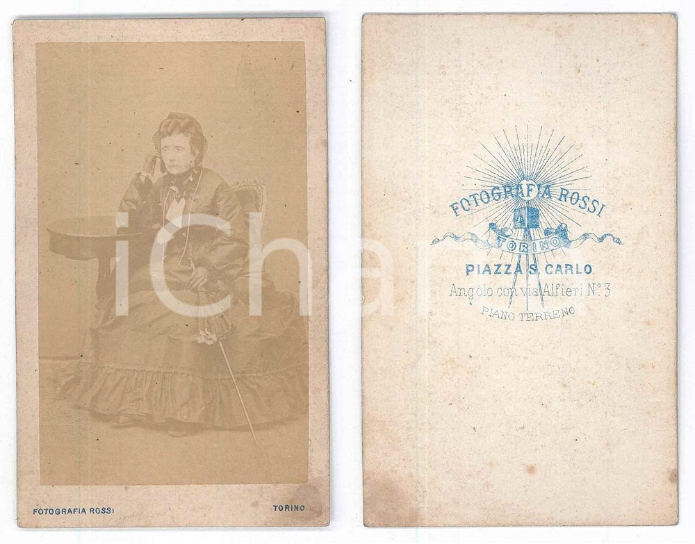 Fotografia d epoca originale 1870 ca TORINO Ritratto di nobildonna seduta  Fotografia ROSSI CDV 1