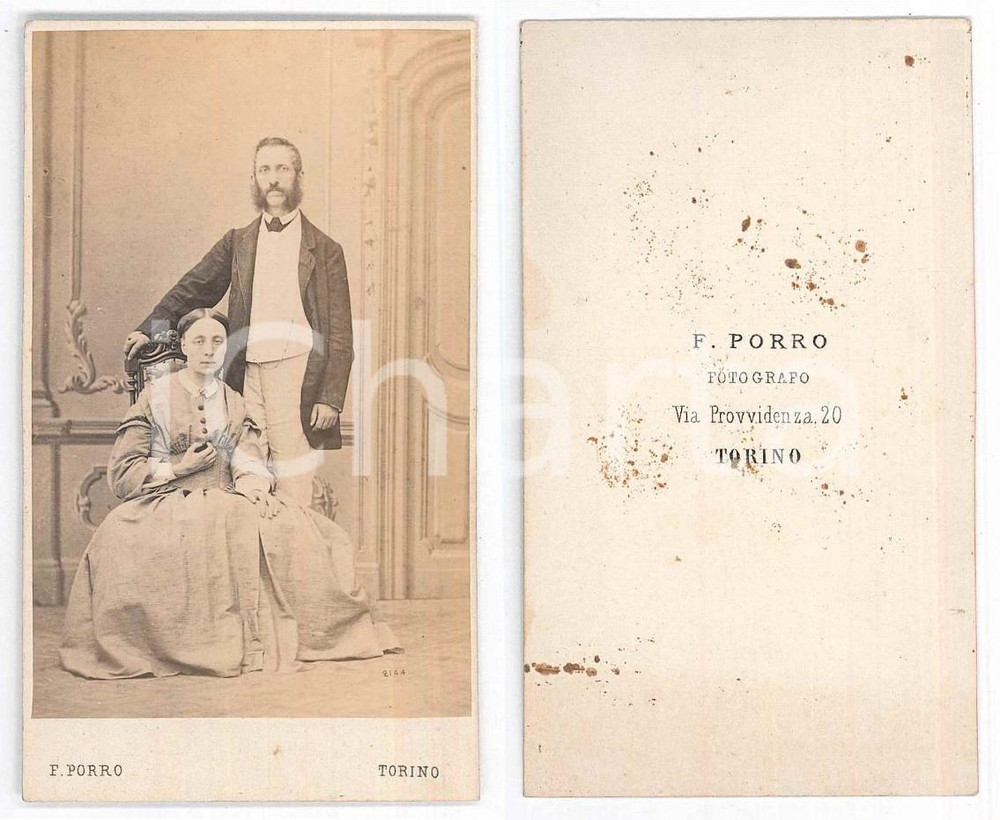 Fotografia d epoca originale 1870 ca TORINO Ritratto di due coniugi  Foto F. PORRO CDV 1