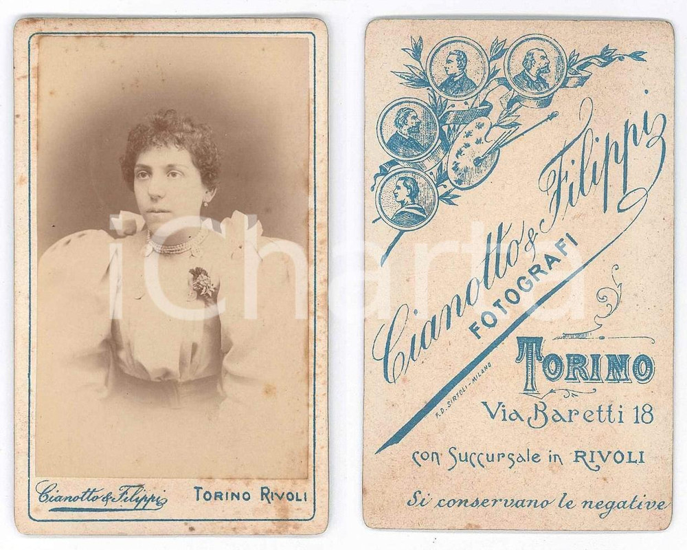 Fotografia d epoca originale 1900 ca TORINO Ritratto di donna in abito bianco Foto CIANOTTO & FILIPPI CDV 1