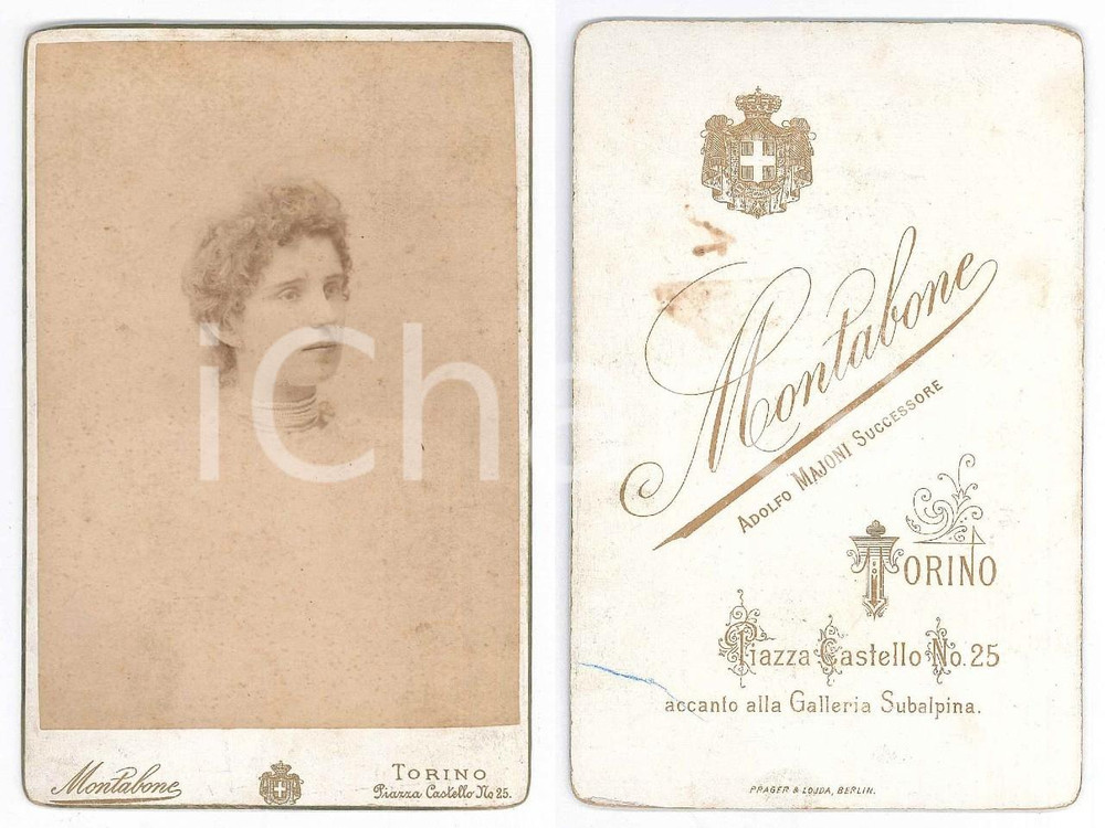 Fotografia d epoca originale 1890 TORINO Ritratto di giovane donna  Busto  Foto MONTABONE 8x13 cm 1