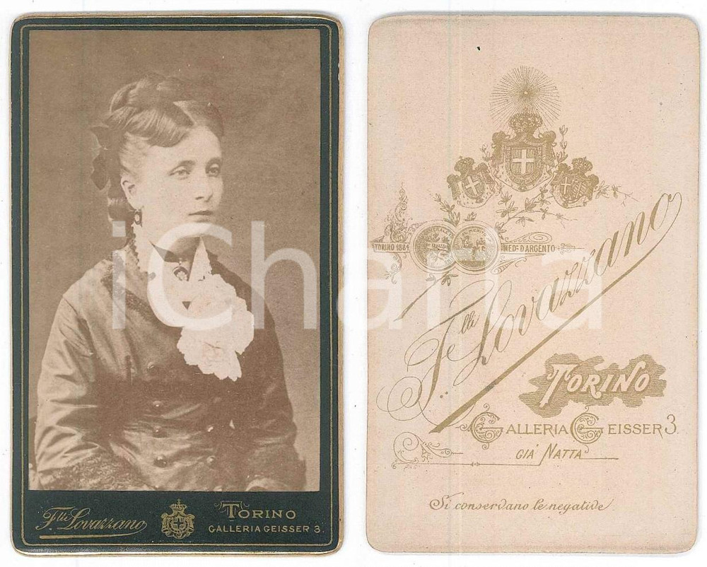 Fotografia d epoca originale 1890 ca TORINO Nobildonna con foulard bianco  Ritratto Foto Fratelli LOVAZZANO 1