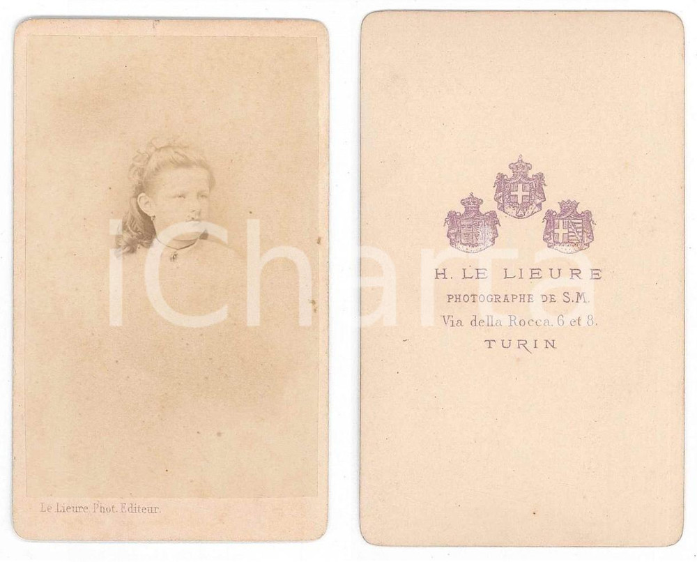 Fotografia d epoca originale 1870 ca TORINO Ritratto di bambina  Busto Foto LE LIEURE CDV 1