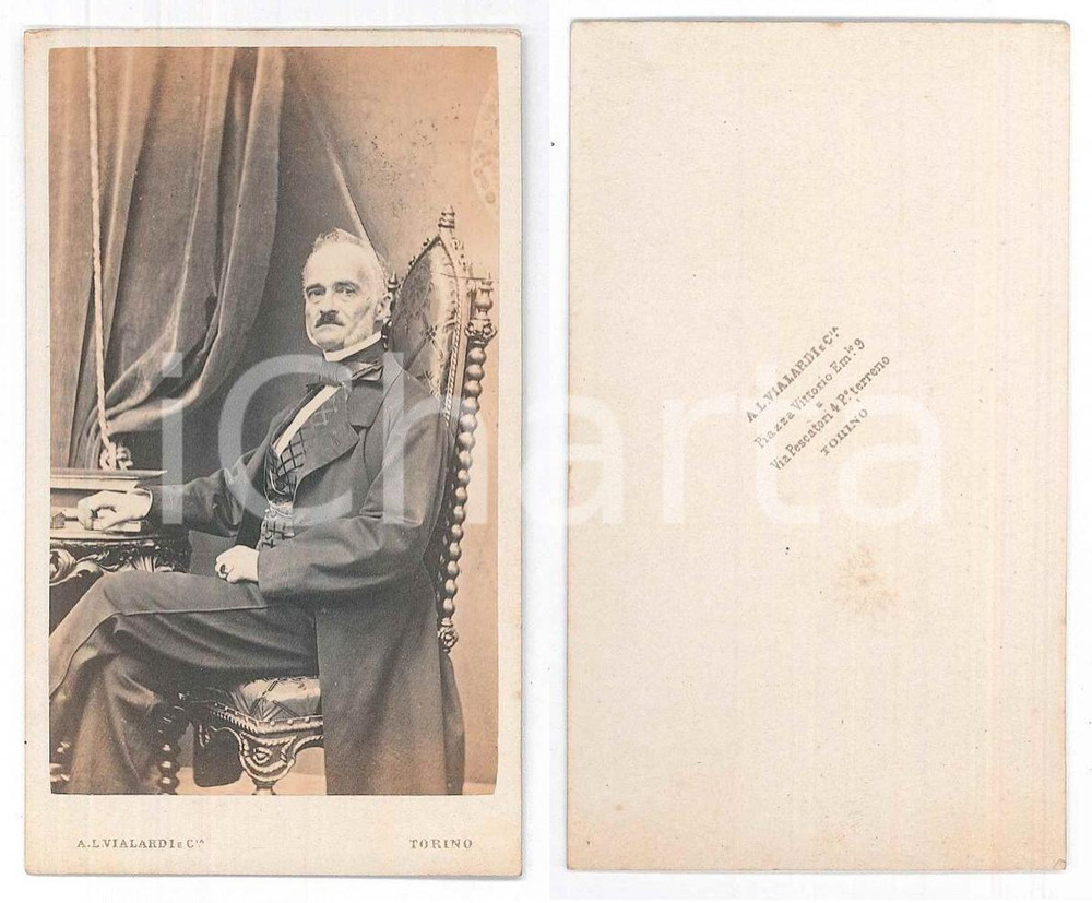 Fotografia d epoca originale 1870 ca TORINO Ritratto di nobiluomo seduto  Fotografia A. L. VIALARDI CDV 1