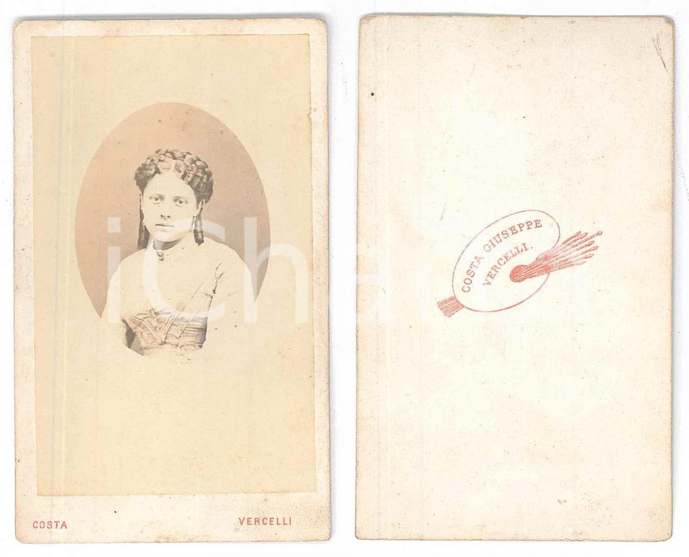 Fotografia d epoca originale 1880 ca VERCELLI Ritratto di Sofia SANTAGOSTINO ? Foto Giuseppe COSTA CDV 1