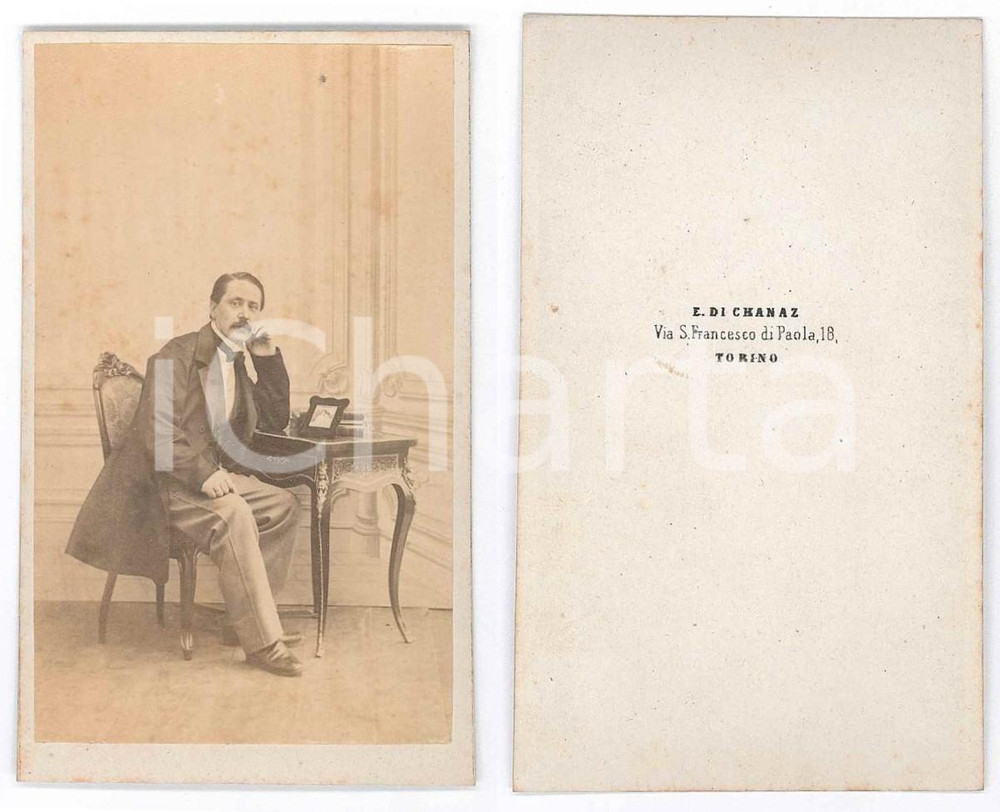 Fotografia d epoca originale 1870 ca TORINO Gentiluomo seduto  Ritratto  Foto E. DI CHANAZ CDV 1