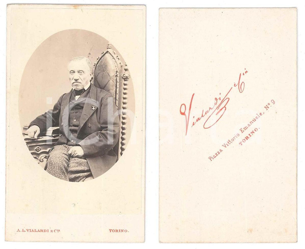 Fotografia d epoca originale 1870 ca TORINO Ritratto maschile seduto  Fotografia A. L. VIALARDI CDV 1