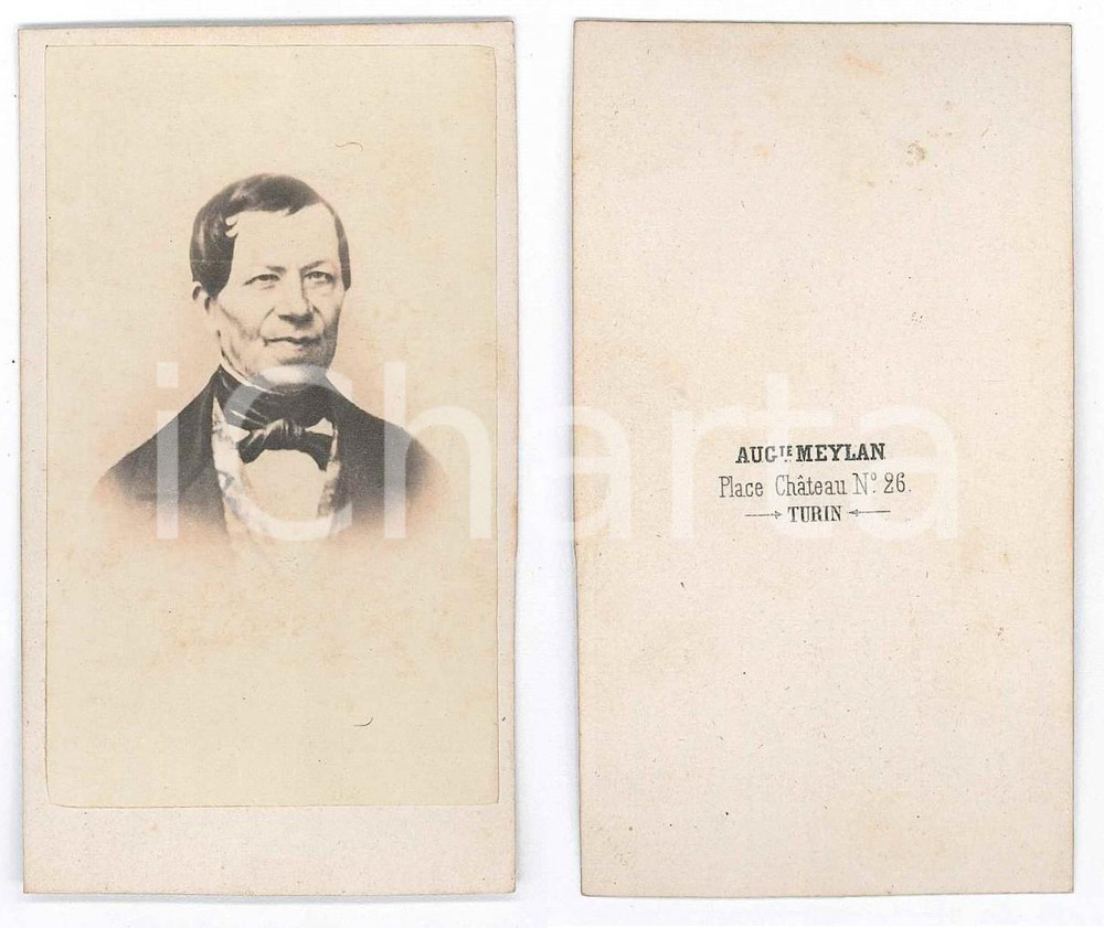 Fotografia d epoca originale 1865 ca TORINO Ritratto maschile  Busto  Foto Auguste MEYLAN CDV 1