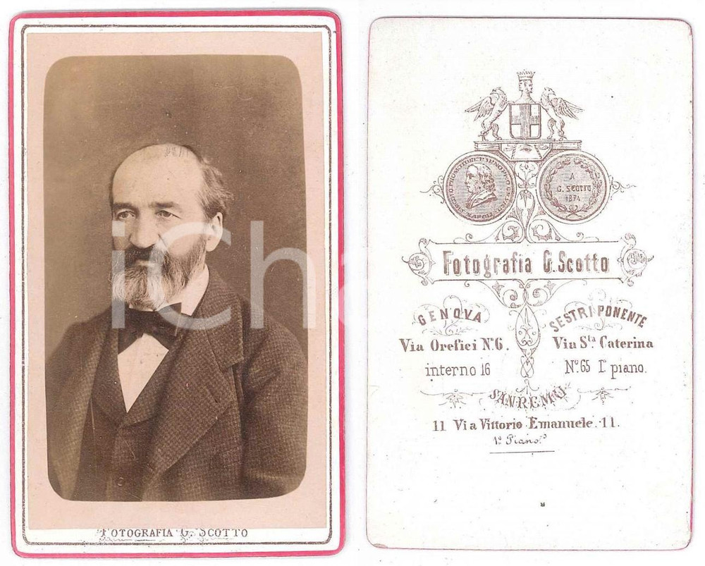 Fotografia d epoca originale 1870 ca GENOVA Ritratto maschile  Busto  Fotografia G. SCOTTO CDV 1