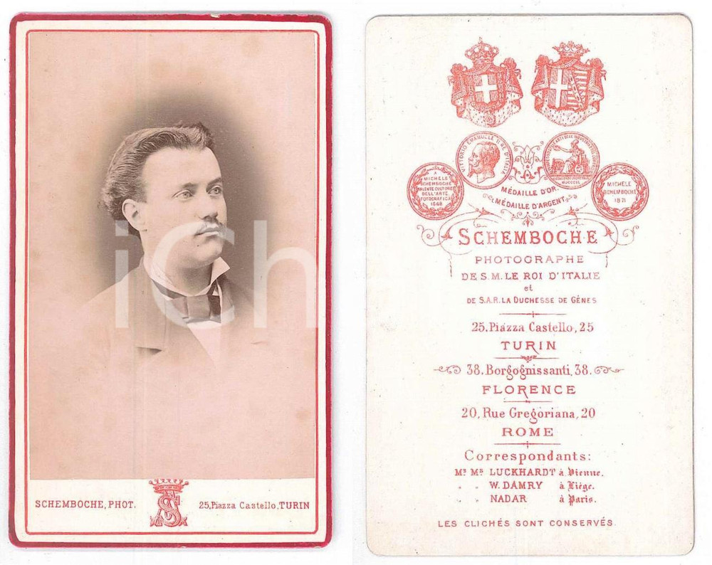 Fotografia d epoca originale 1875 ca TORINO Ritratto maschile di profilo  Foto SCHEMBOCHE CDV 1