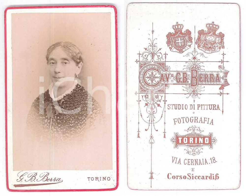 Fotografia d epoca originale 1890 ca TORINO Donna con scialle ricamato  Ritratto  Foto G. B. BERRA CDV 1