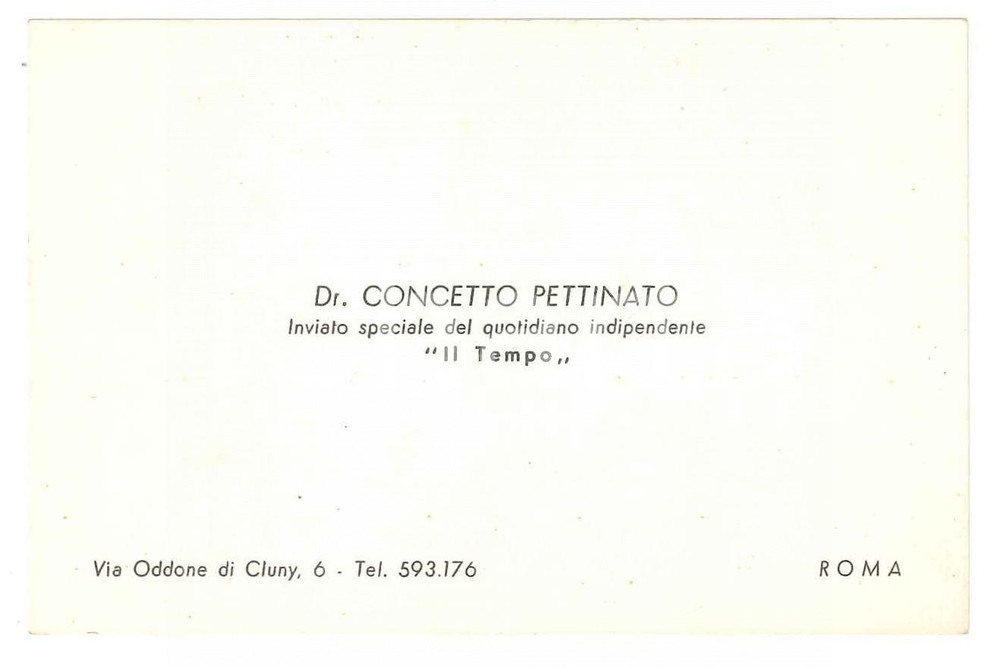 Oggetto da collezione cartaceo 1970 ca ROMA Concetto PETTINATO inviato de Il Tempo  Biglietto da visita 1